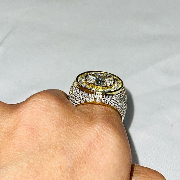 VS D Clarity GRA Certified Mens Iced out Ring 14k Gold Vermeil Lab Grown Diamond - Picture 8 of 13